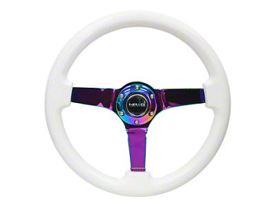 NRG Innovations Wood Grain 350mm 3-Inch Deep Dish Steering Wheel; White and Neochrome (Universal; Some Adaptation May Be Required)