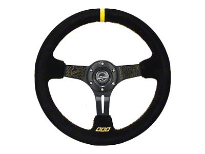 NRG Innovations Zwing 350mm 3-Inch Deep Dish Steering Wheel; Black Suede with Gold Stitching (Universal; Some Adaptation May Be Required)
