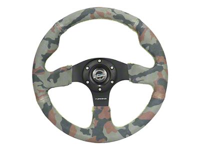NRG Innovations 320mm Racing Steering Wheel; Camo Suede with Green Stitching (Universal; Some Adaptation May Be Required)