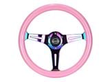 NRG Innovations Classic Wood Grain 350mm Steering Wheel; Neochrome and Pink (Universal; Some Adaptation May Be Required)