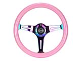 NRG Innovations Classic Wood Grain 350mm Steering Wheel; Neochrome and Pink (Universal; Some Adaptation May Be Required)