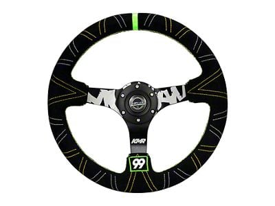 NRG Innovations Kyle Mohan Signature 350mm Steering Wheel; Black Suede (Universal; Some Adaptation May Be Required)
