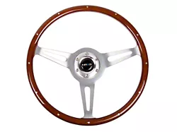 NRG Innovations Classic Wood Grain 380mm Steering Wheel; Brushed Silver and Oak (Universal; Some Adaptation May Be Required)