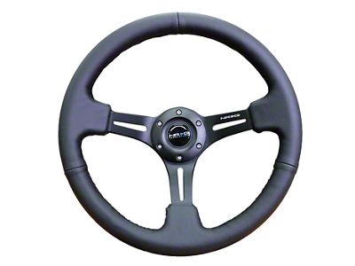 NRG Innovations 350mm 3-Inch Deep Dish Steering Wheel; Black Leather with Black Stitching (Universal; Some Adaptation May Be Required)