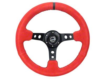 NRG Innovations 350mm 3-Inch Deep Dish Steering Wheel; Red Suede with Black Stitching and Stripe (Universal; Some Adaptation May Be Required)