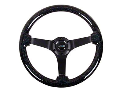NRG Innovations Wood Grain 350mm 3-Inch Deep Dish Steering Wheel; Black Sparked and Black (Universal; Some Adaptation May Be Required)