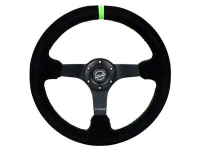 NRG Innovations 350mm 3-Inch Deep Dish Steering Wheel; Black Suede with Neon Green Stitching and Center Mark (Universal; Some Adaptation May Be Required)