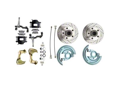 1967-1969 Camaro Front Disc Brake Kit; Drilled/Slotted Rotors; Black Calipers