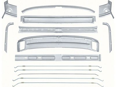 1969 Camaro Inner Roof Panel Brace Set; 14 Piece Set; Silver Weld-Thru Primer