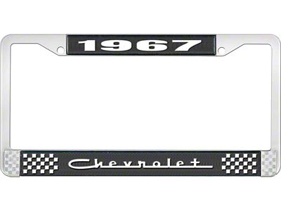 1967 Camaro Style5 Black and Chrome License Plate Frame with White Lettering