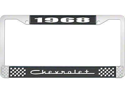 1968 Camaro Style 5 Black and Chrome License Plate Frame with White Lettering
