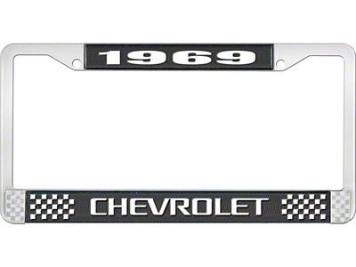 1969 Camaro Style 3 Black and Chrome License Plate Frame with White Lettering