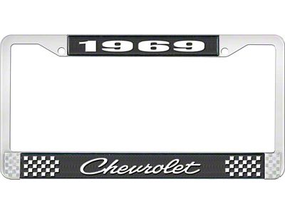 1969 Camaro Style 4 Black and Chrome License Plate Frame with White Lettering