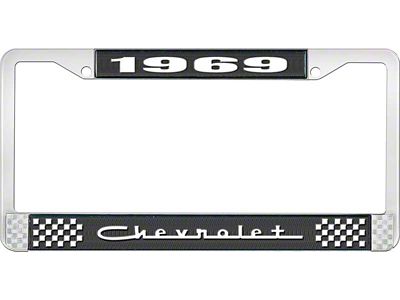 1969 Camaro Style 5 Black and Chrome License Plate Frame with White Lettering