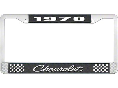1970 Camaro Style 4 Black and Chrome License Plate Frame with White Lettering