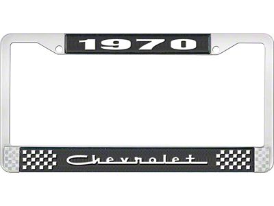 1970 Camaro Style 5 Black and Chrome License Plate Frame with White Lettering