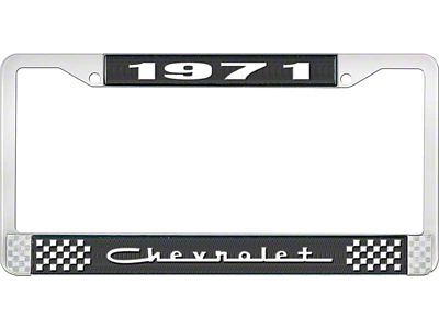 1971 Camaro Style 5 Black and Chrome License Plate Frame with White Lettering