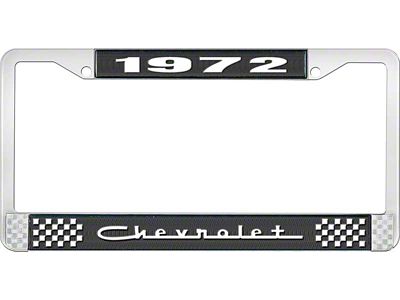 1972 Camaro Style 5 Black and Chrome License Plate Frame with White Lettering