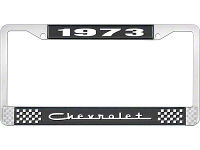 1973 Camaro Style 5 Black and Chrome License Plate Frame with White Lettering