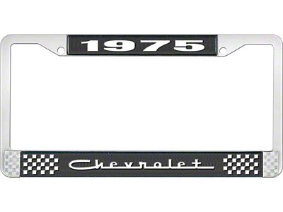 1975 Camaro Style 5 Black and Chrome License Plate Frame with White Lettering