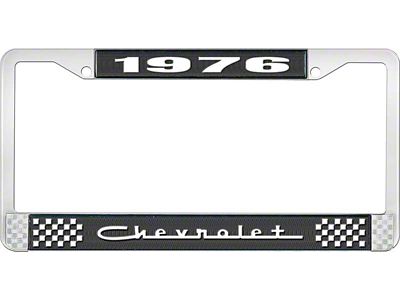 1976 Camaro Style 5 Black and Chrome License Plate Frame with White Lettering