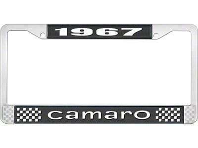 1967 Camaro Style1 License Plate Frame - Black and Chrome with White Lettering