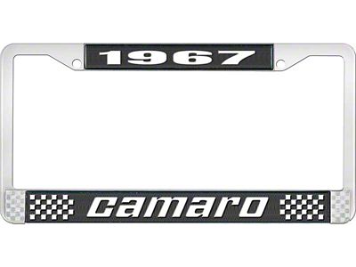1967 Camaro Style2 License Plate Frame - Black and Chrome with White Lettering