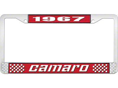 1967 Camaro Style2 License Plate Frame - Red and Chrome with White Lettering