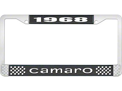 1968 Camaro Style1 License Plate Frame - Black and Chrome with White Lettering