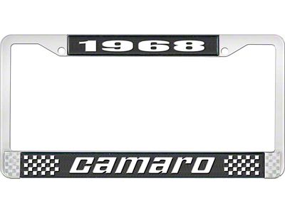 1968 Camaro Style2 License Plate Frame - Black and Chrome with White Lettering