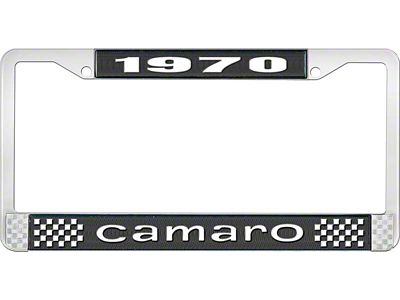 1970 Camaro Style1 License Plate Frame - Black and Chrome with White Lettering