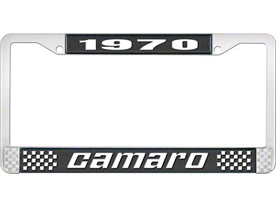 1970 Camaro Style2 License Plate Frame - Black and Chrome with White Lettering