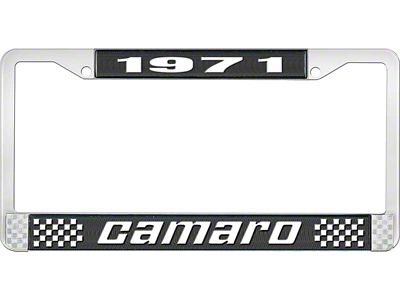 1971 Camaro Style2 License Plate Frame - Black and Chrome with White Lettering