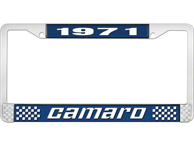 1971 Camaro Style2 License Plate Frame - Blue and Chrome with White Lettering