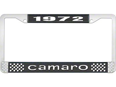 1972 Camaro Style1 License Plate Frame - Black and Chrome with White Lettering