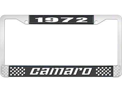 1972 Camaro Style2 License Plate Frame - Black and Chrome with White Lettering