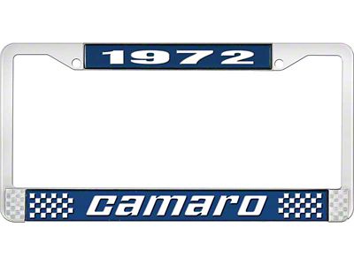 1972 Camaro Style2 License Plate Frame - Blue and Chrome with White Lettering