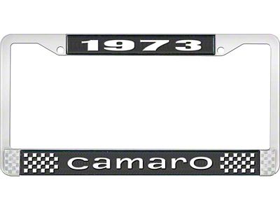 1973 Camaro Style1 License Plate Frame - Black and Chrome with White Lettering