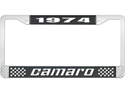 1974 Camaro Style2 License Plate Frame - Black and Chrome with White Lettering