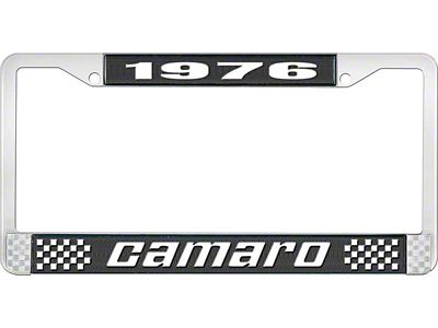 1976 Camaro Style2 License Plate Frame - Black and Chrome with White Lettering