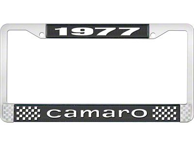 1977 Camaro Style1 License Plate Frame - Black and Chrome with White Lettering