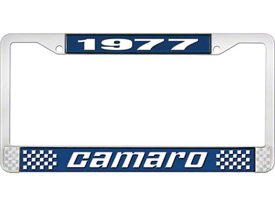 1977 Camaro Style2 License Plate Frame - Blue and Chrome with White Lettering