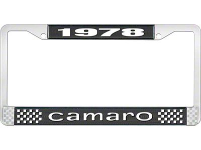 1978 Camaro Style1 License Plate Frame - Black and Chrome with White Lettering