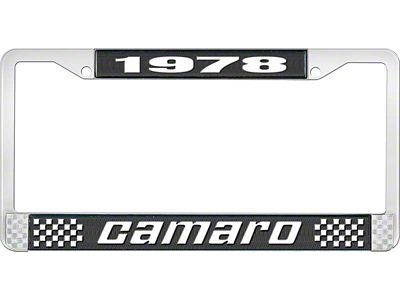 1978 Camaro Style2 License Plate Frame - Black and Chrome with White Lettering