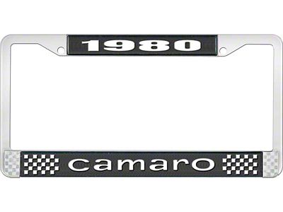 1980 Camaro Style1 License Plate Frame - Black and Chrome with White Lettering