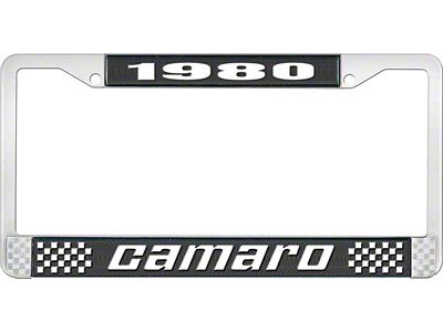 1980 Camaro Style2 License Plate Frame - Black and Chrome with White Lettering
