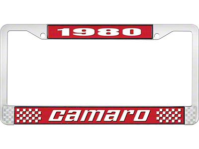 1980 Camaro Style2 License Plate Frame - Red and Chrome with White Lettering