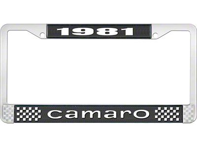 1981 Camaro Style1 License Plate Frame - Black and Chrome with White Lettering