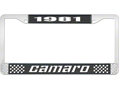 1981 Camaro Style2 License Plate Frame - Black and Chrome with White Lettering