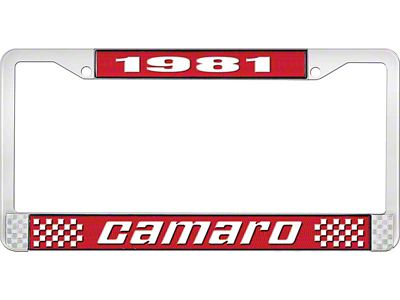 1981 Camaro Style2 License Plate Frame - Red and Chrome with White Lettering